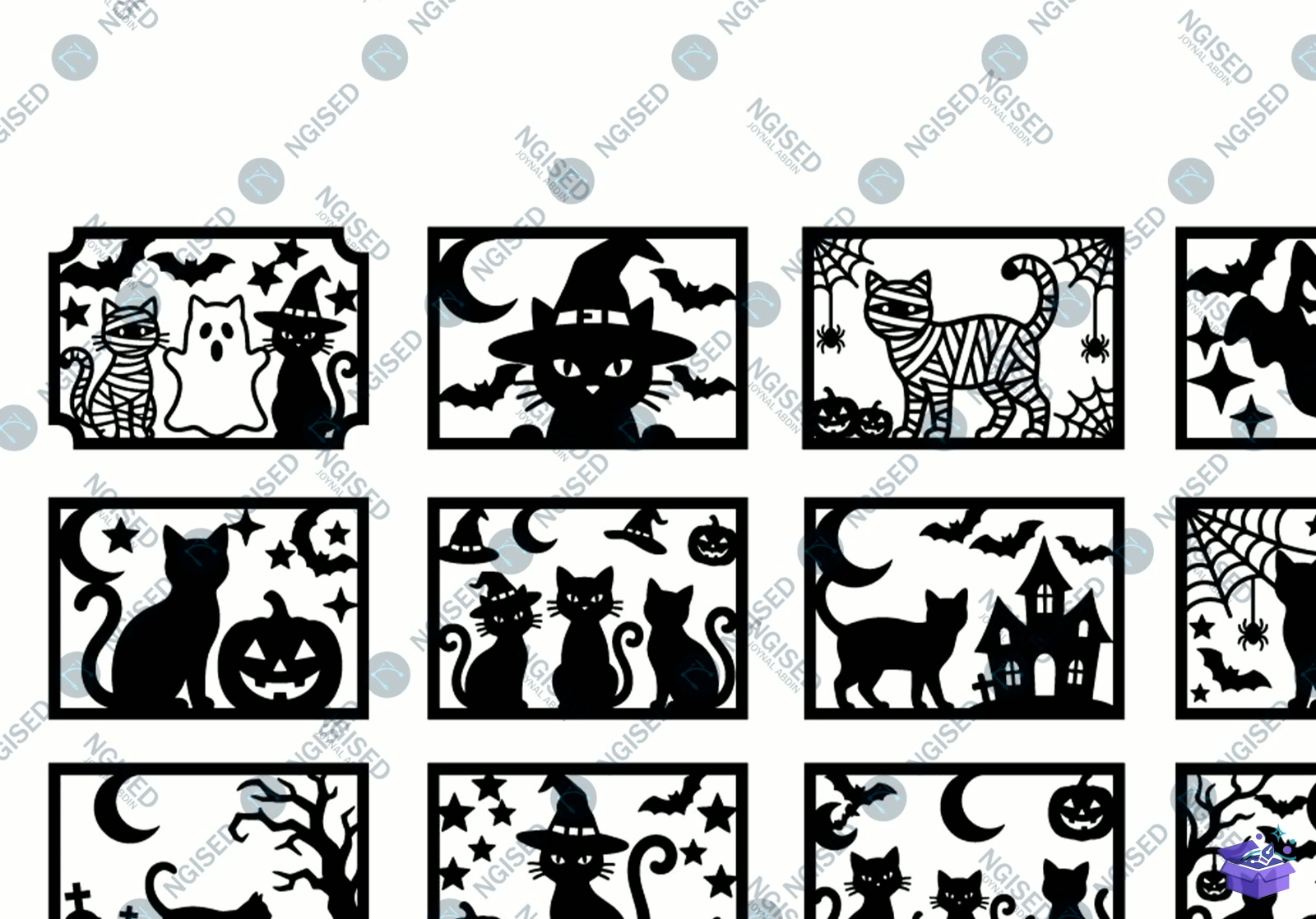 Cadılar Bayramı Kedi Duvar Dekoru SVG - Tasarım Çizim Dosyası (SVG, DXF, EPS, PNG) önizleme 3