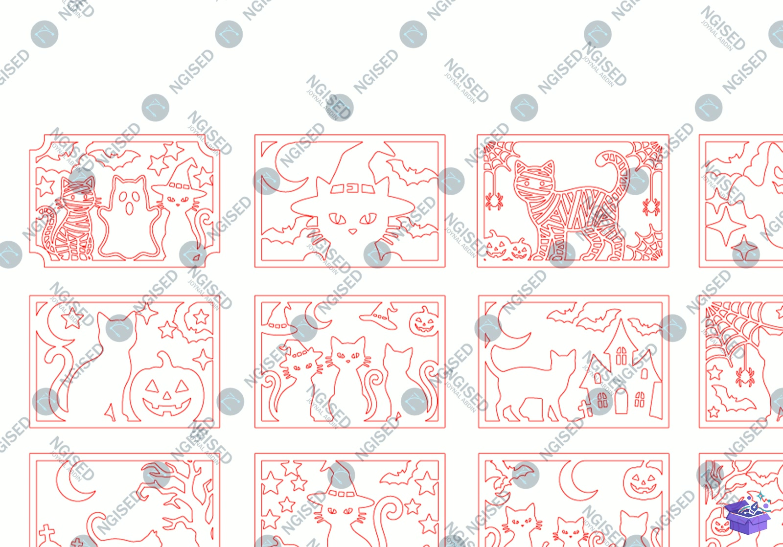 Cadılar Bayramı Kedi Duvar Dekoru SVG - Tasarım Çizim Dosyası (SVG, DXF, EPS, PNG) önizleme 4