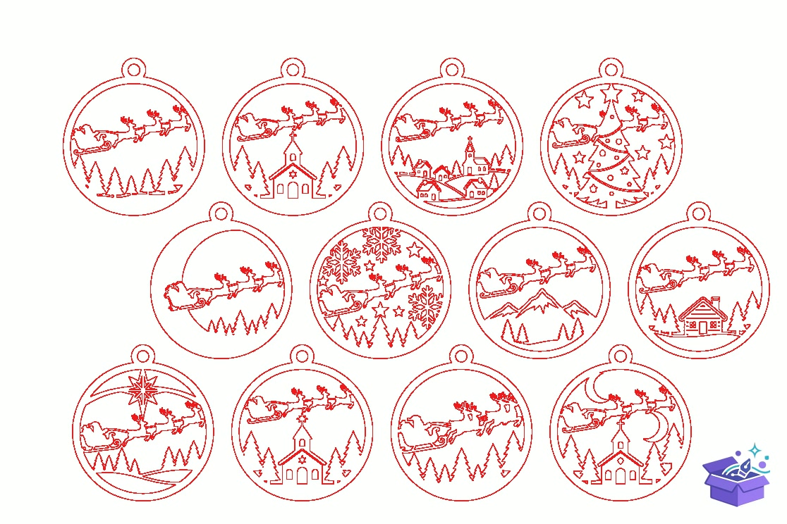 Santa Sleigh Church Lazer Kesim SVG - Tasarım Çizim Dosyası (SVG, DXF, EPS, PNG) - Lazer Kesim Dosyaları İndir (DXF, SVG, EPS)