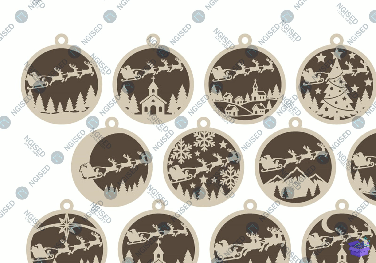Santa Sleigh Church Lazer Kesim SVG - Tasarım Çizim Dosyası (SVG, DXF, EPS, PNG) önizleme 3