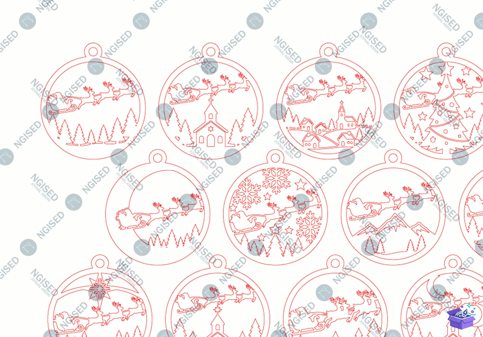 Santa Sleigh Church Lazer Kesim SVG - Tasarım Çizim Dosyası (SVG, DXF, EPS, PNG) önizleme 4