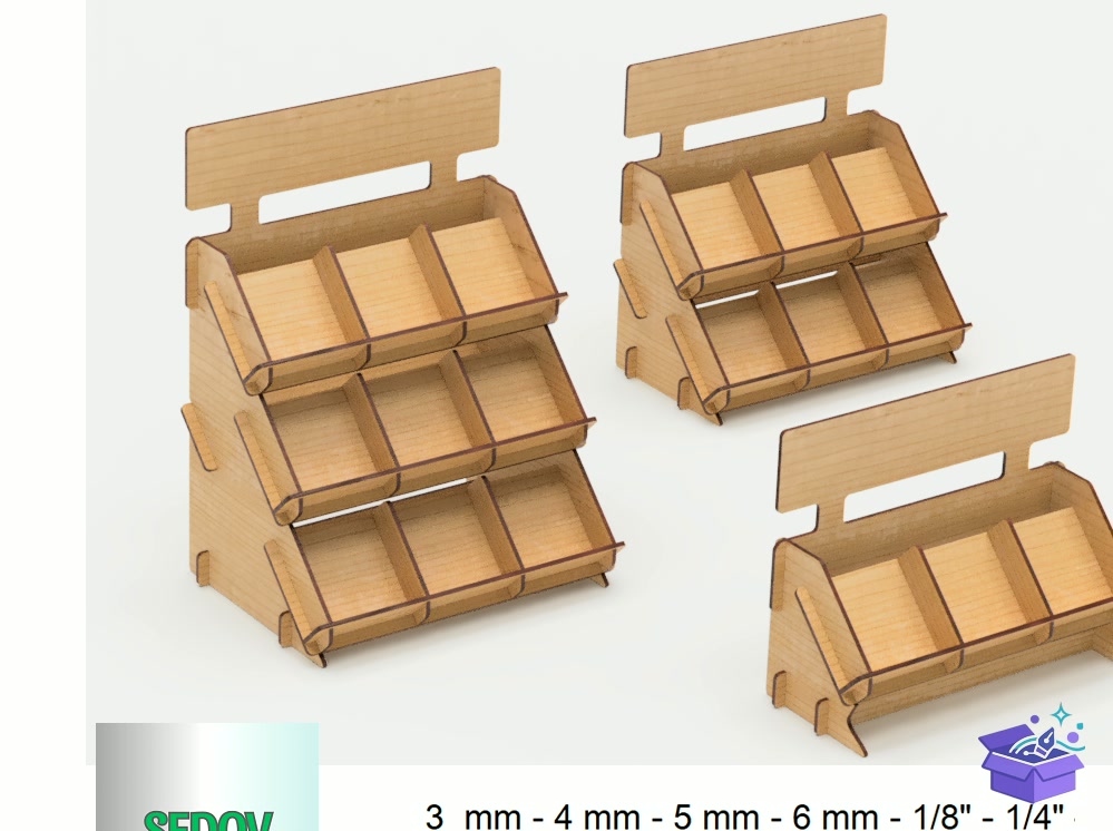 Lazer Kesim Retail Market Display Stand - Tasarım Çizim Dosyası (SVG, DXF, EPS, PNG) önizleme 4