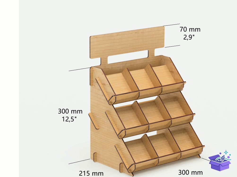 Lazer Kesim Retail Market Display Stand - Tasarım Çizim Dosyası (SVG, DXF, EPS, PNG) önizleme 5