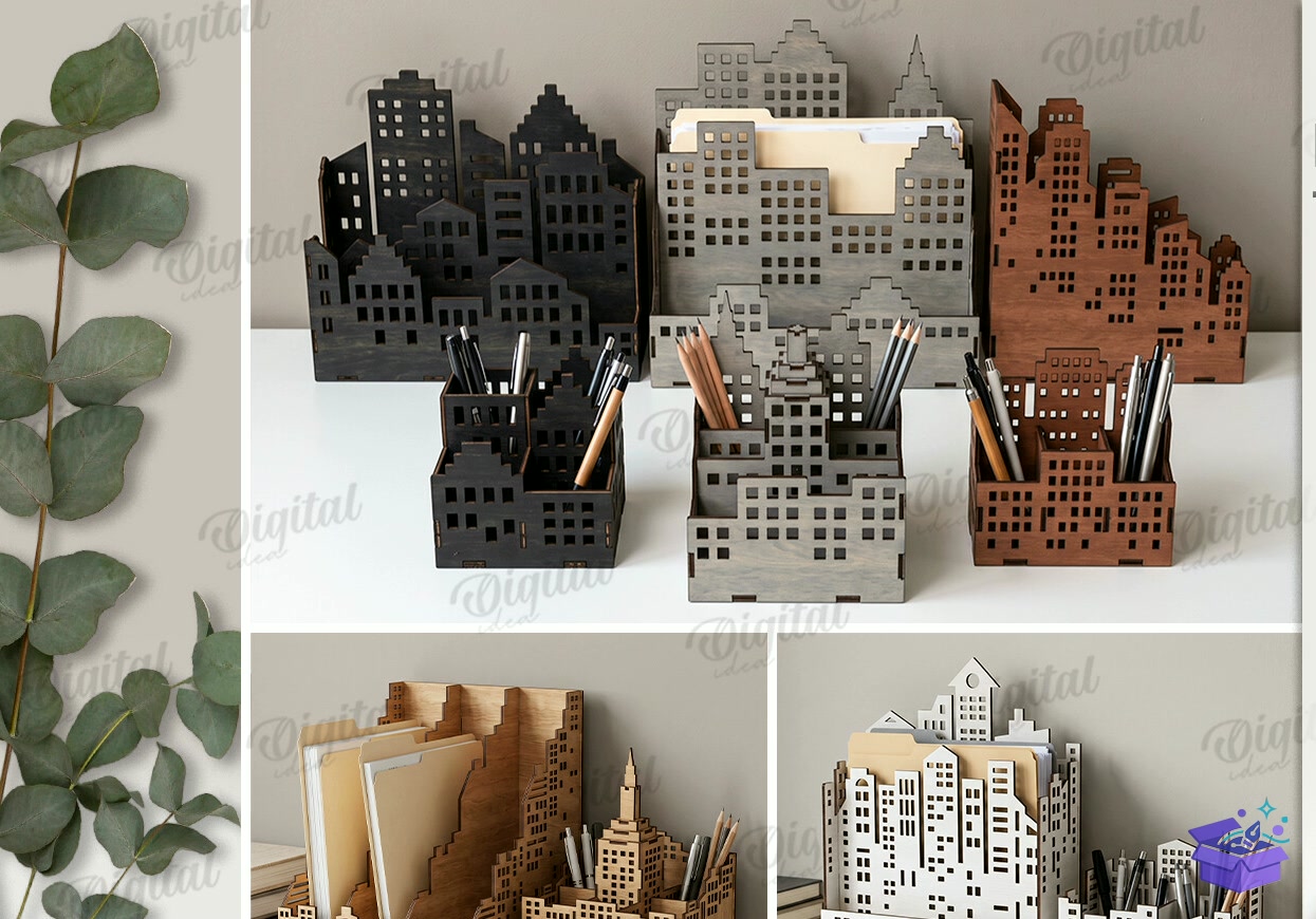 City Desk Organizers Lazer Kesim - Tasarım Çizim Dosyası (SVG, DXF, EPS, PNG) önizleme 4