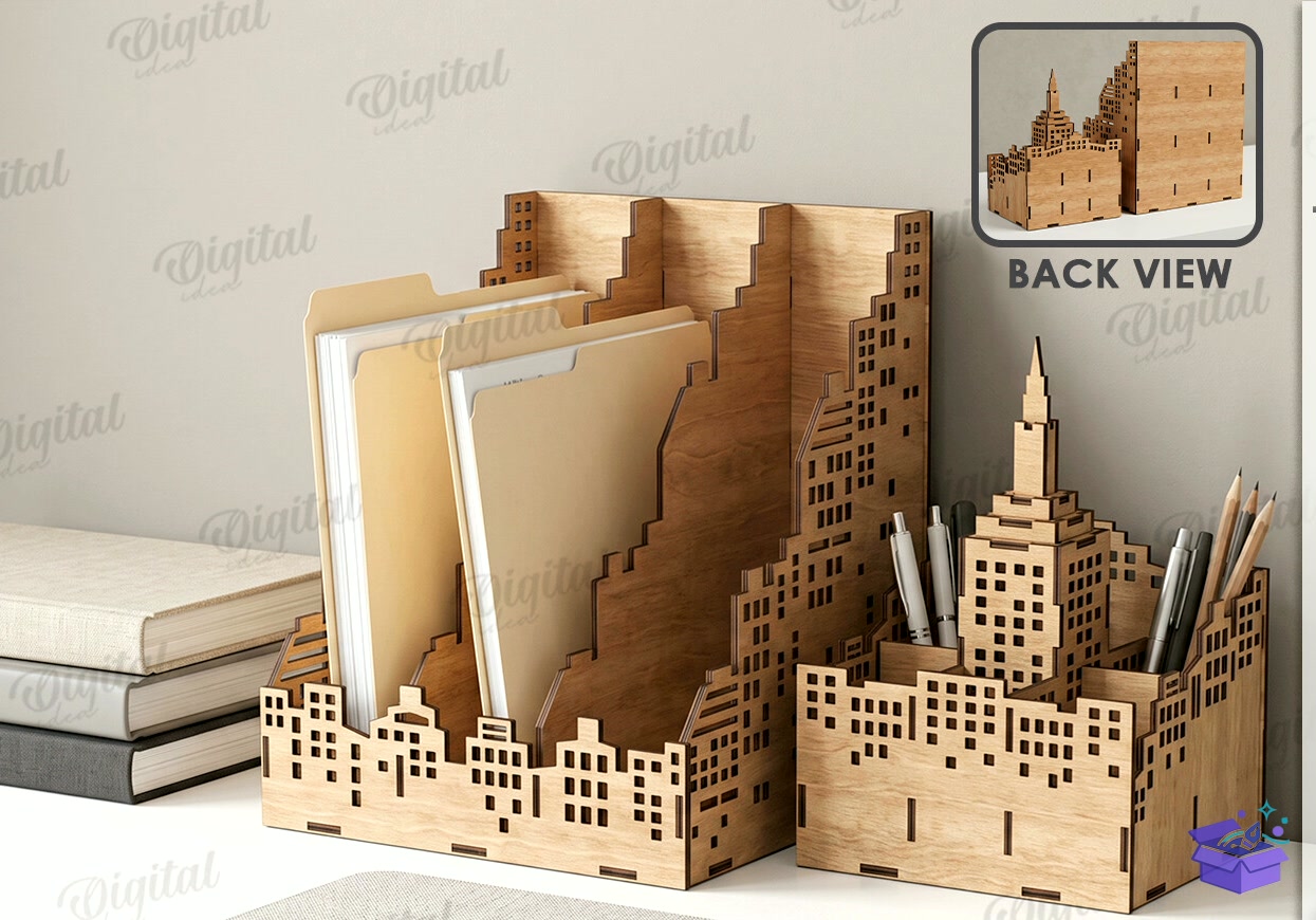 City Desk Organizers Lazer Kesim - Tasarım Çizim Dosyası (SVG, DXF, EPS, PNG) önizleme 5