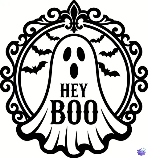 Cadılar Bayramı "Boo" Hayalet ve Yarasalı Kapı Süsü - Lazer Kesim ve Çizim Dosyası (SVG, DXF, EPS, PNG) - Lazer Kesim Dosyaları İndir (DXF, SVG, EPS)