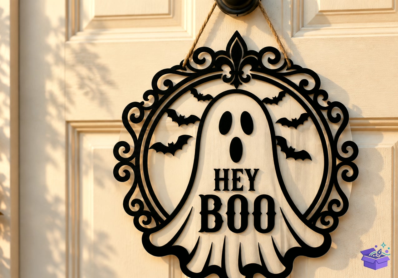 Cadılar Bayramı Ghost Boo Bat Kapı Süsü SVG - Tasarım Çizim Dosyası (SVG, DXF, EPS, PNG) önizleme 2