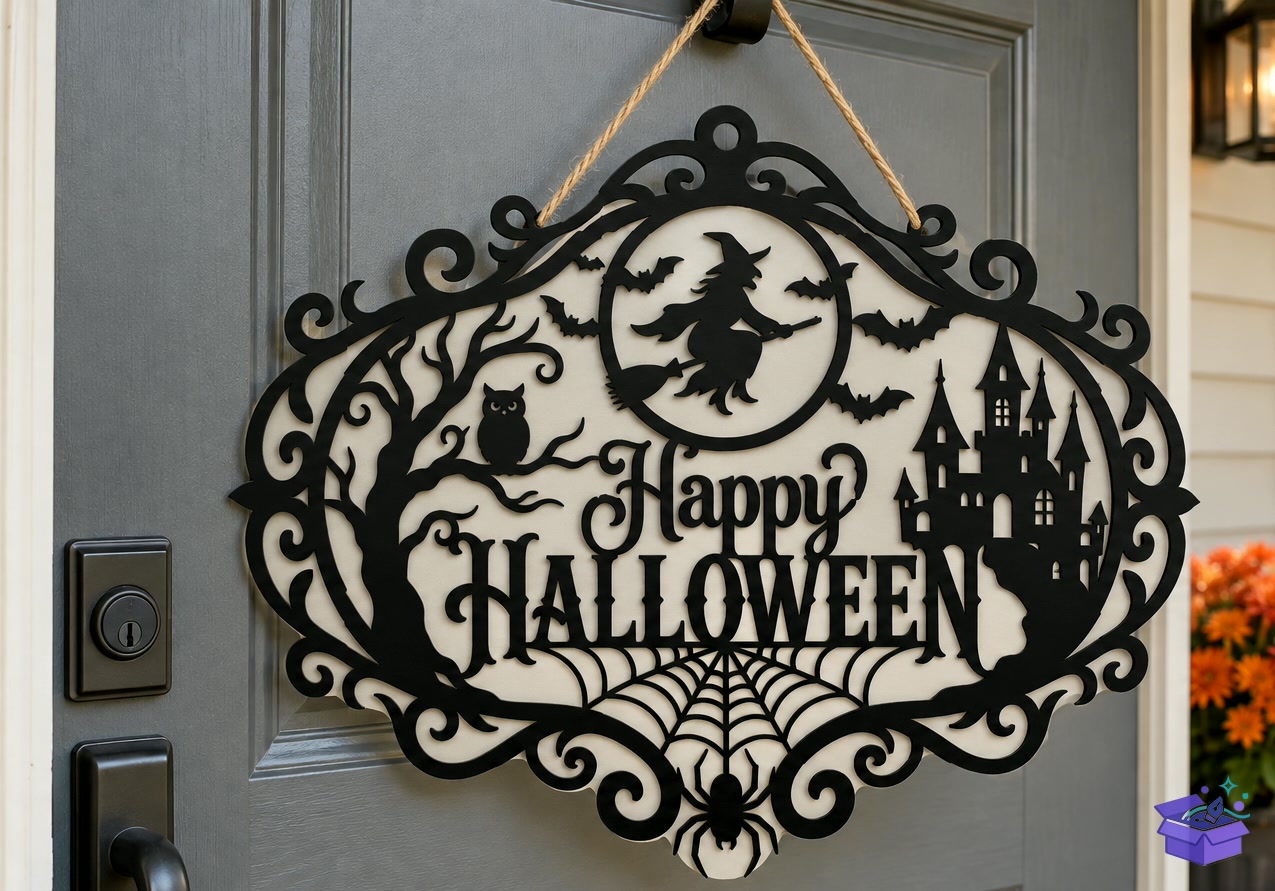 Cadılar Bayramı Ghost Boo Bat Kapı Süsü SVG - Tasarım Çizim Dosyası (SVG, DXF, EPS, PNG) önizleme 5