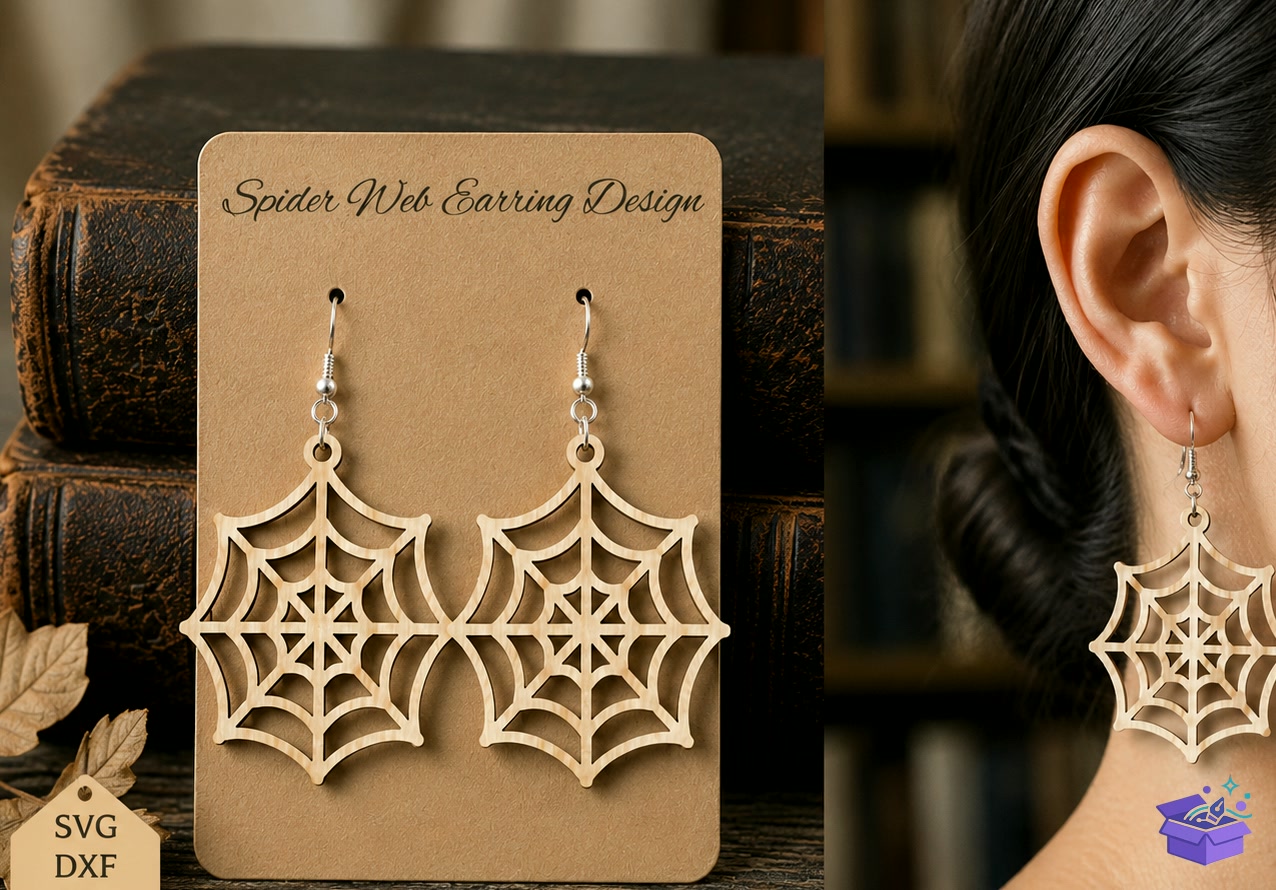 Spider Web Ahşap Küpe – Cadılar Bayramı - Tasarım Çizim Dosyası (SVG, DXF, EPS, PNG) - Lazer Kesim Dosyaları İndir (DXF, SVG, EPS)