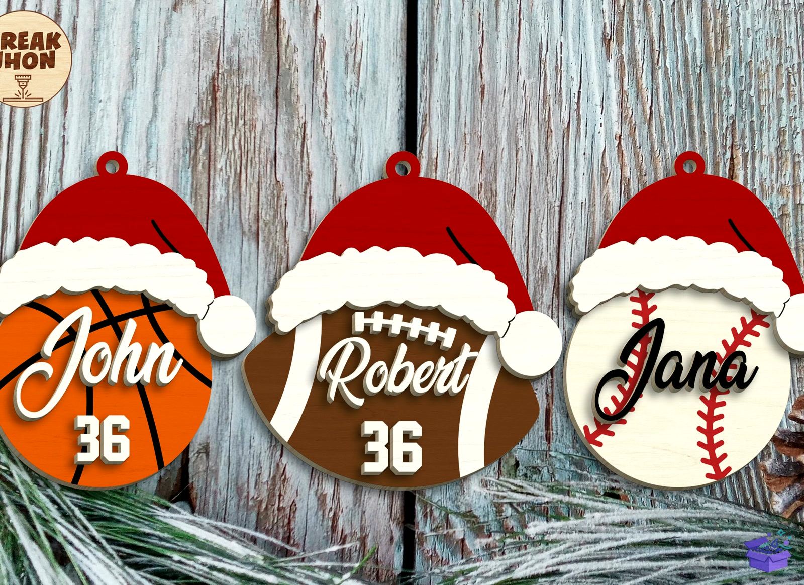 Personalized Sports Yılbaşı Ağaç Süsü - Tasarım Çizim Dosyası (SVG, DXF, EPS, PNG) önizleme 3
