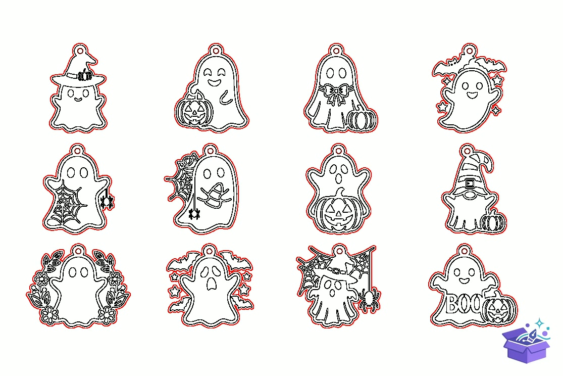 Cadılar Bayramı Ghost Küpe SVG - Tasarım Çizim Dosyası (SVG, DXF, EPS, PNG) - Lazer Kesim Dosyaları İndir (DXF, SVG, EPS)