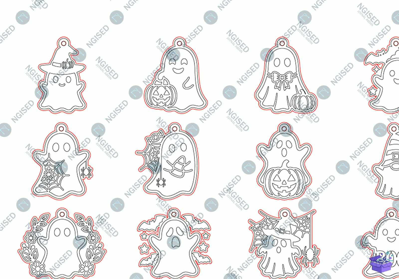 Cadılar Bayramı Ghost Küpe SVG - Tasarım Çizim Dosyası (SVG, DXF, EPS, PNG) önizleme 3