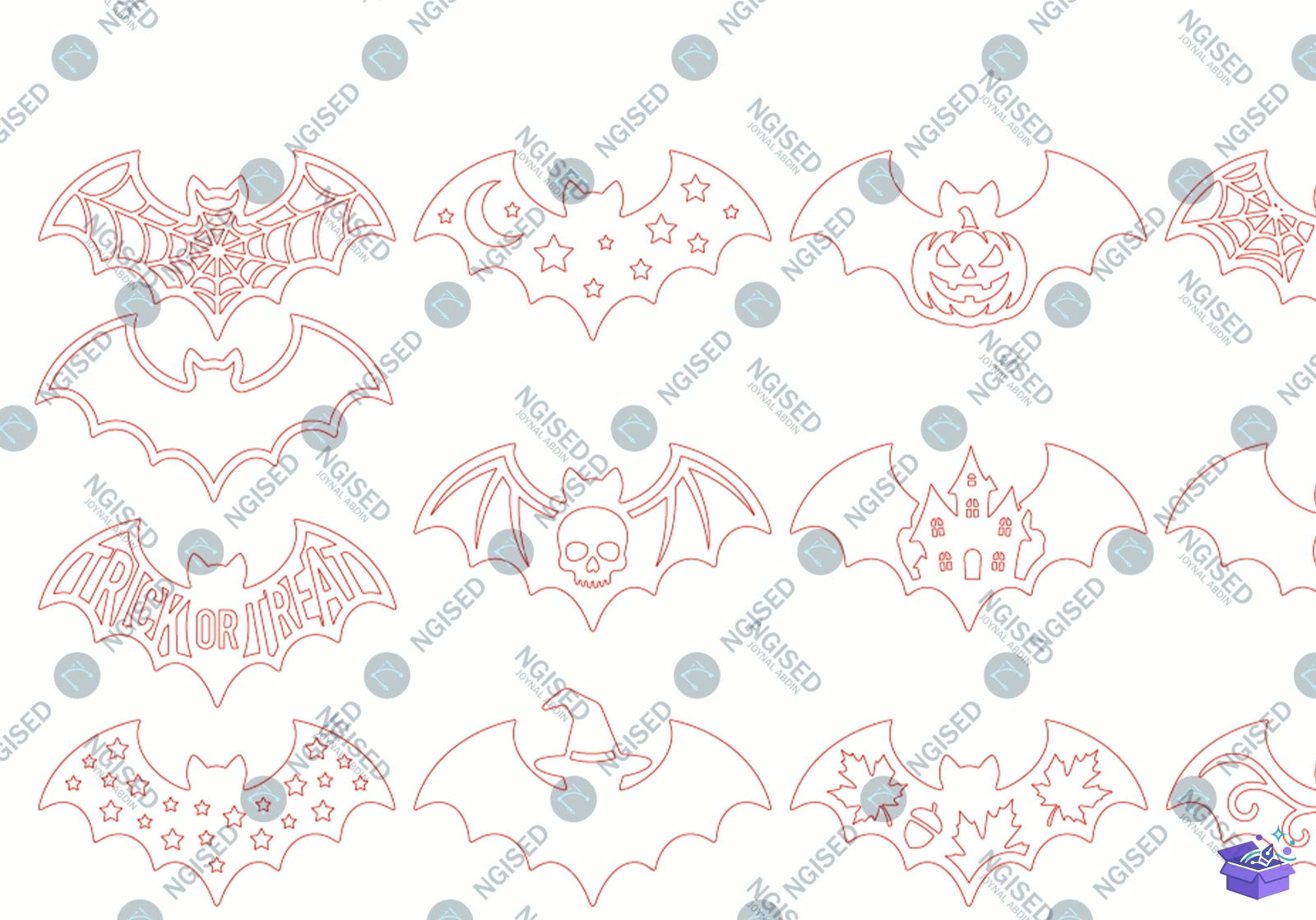 Spooky Cadılar Bayramı Bat Lazer Kesim SVG Bundl - Tasarım Çizim Dosyası (SVG, DXF, EPS, PNG) önizleme 3