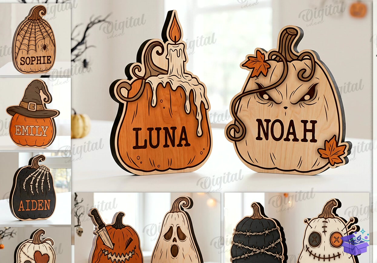 Personalized Cadılar Bayramı Pumpkins - Tasarım Çizim Dosyası (SVG, DXF, EPS, PNG) önizleme 4