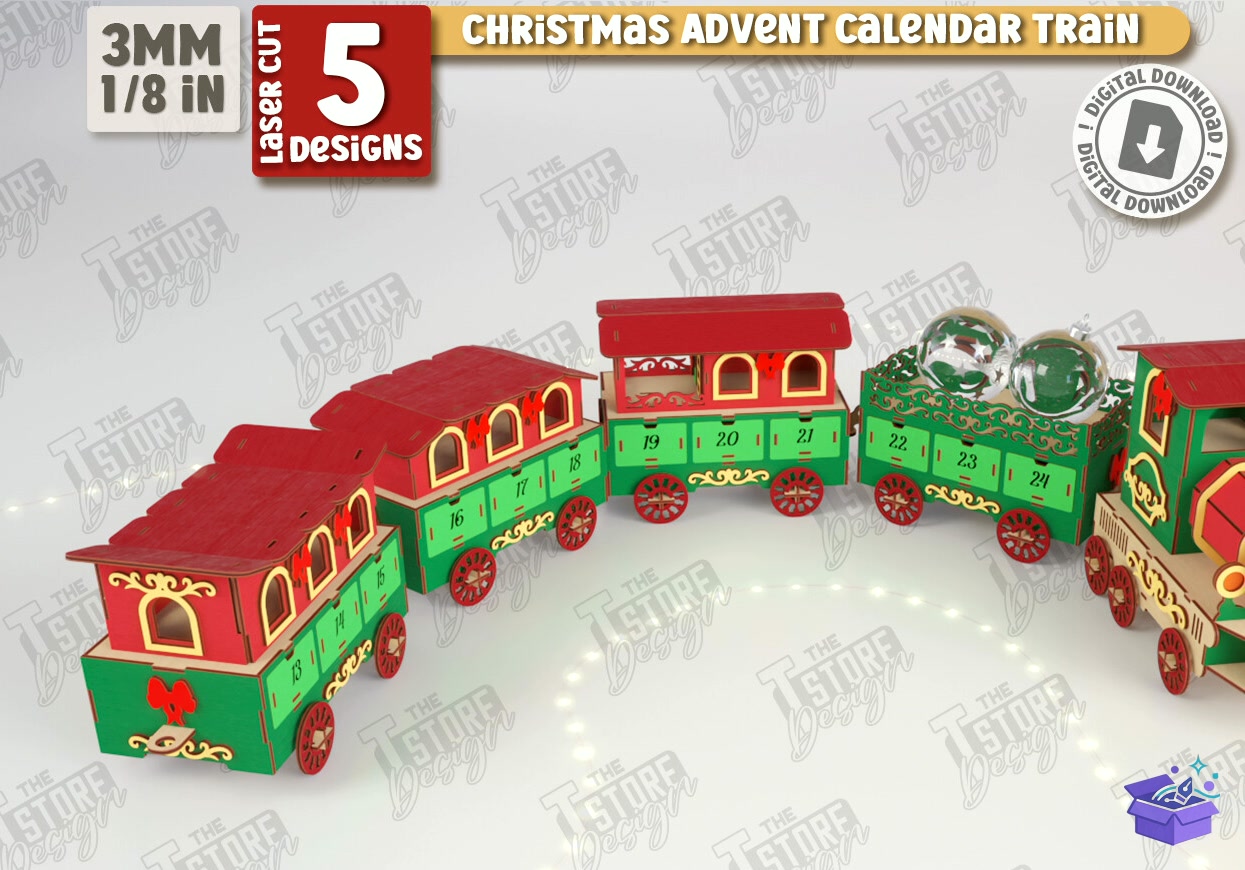 Yılbaşı Train Advent Calendar CNC - Tasarım Çizim Dosyası (SVG, DXF, EPS, PNG) önizleme 4