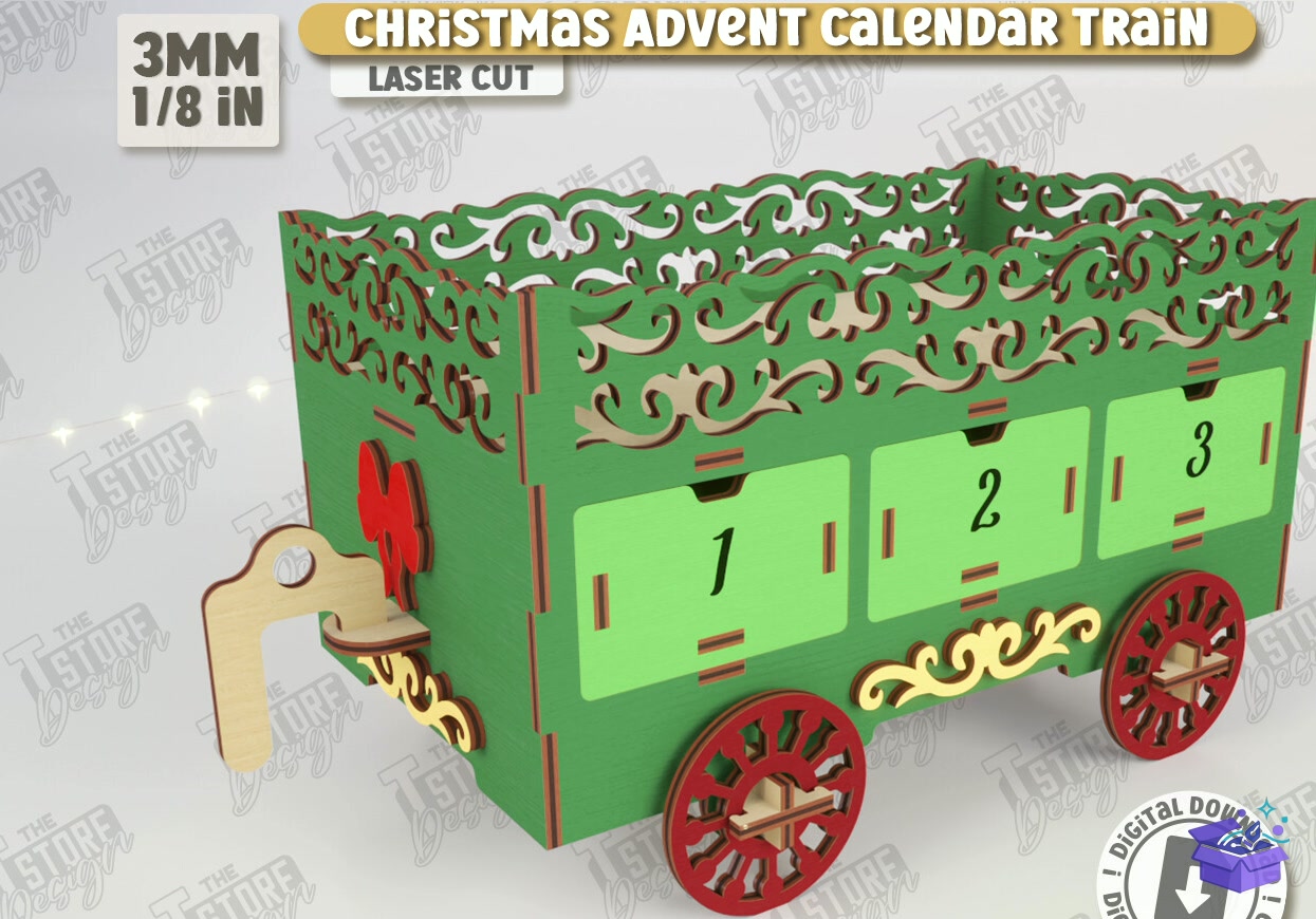 Yılbaşı Train Advent Calendar CNC - Tasarım Çizim Dosyası (SVG, DXF, EPS, PNG) önizleme 6