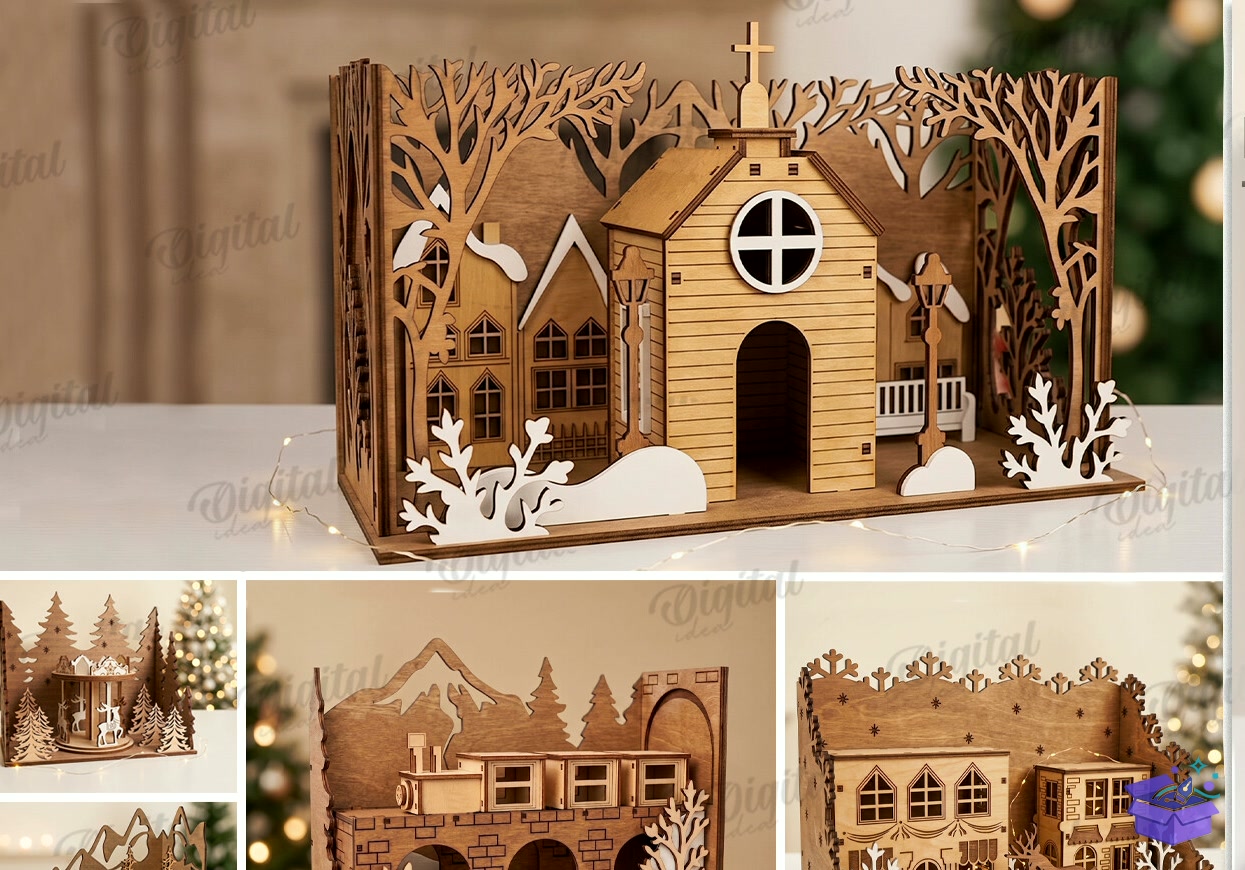 3D Winter Stand Lazer Kesim - Tasarım Çizim Dosyası (SVG, DXF, EPS, PNG) önizleme 4