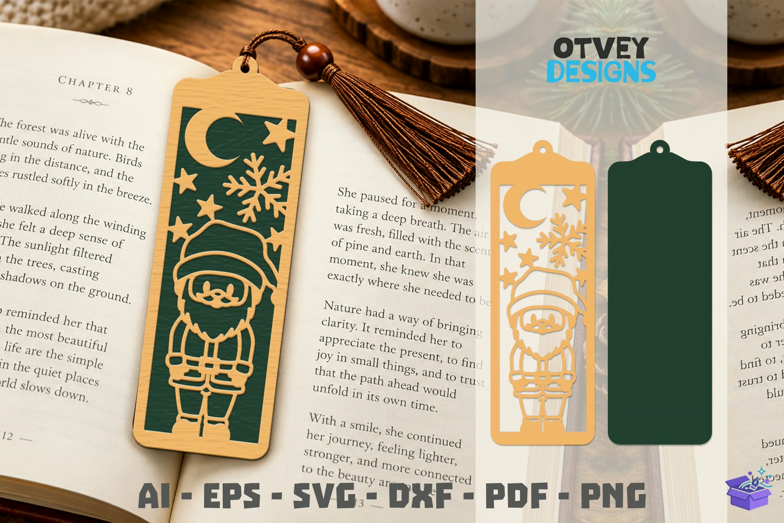 Kitap Ayracı Yılbaşı Lasercut BUNDLES - Tasarım Çizim Dosyası (SVG, DXF, EPS, PNG) önizleme 2