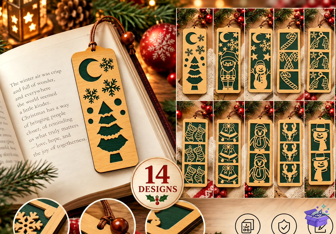 Kitap Ayracı Yılbaşı Lasercut BUNDLES - Tasarım Çizim Dosyası (SVG, DXF, EPS, PNG) önizleme 4