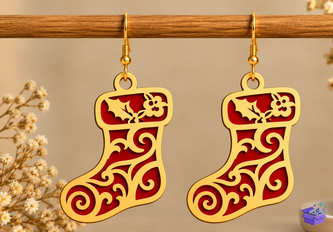 Yılbaşı Küpe SVG Laser - Tasarım Çizim Dosyası (SVG, DXF, EPS, PNG) önizleme 5