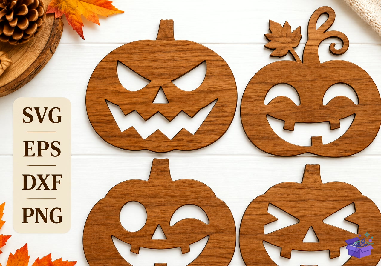Cadılar Bayramı Pumpkin Lazer Kesim SVG - Tasarım Çizim Dosyası (SVG, DXF, EPS, PNG) önizleme 5