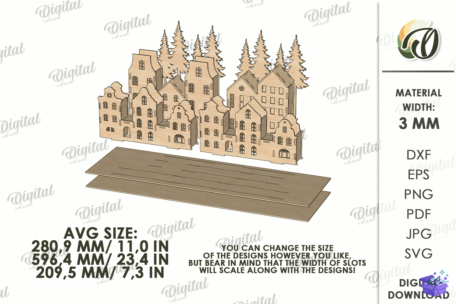 Yılbaşı Village Light Stand Lazer Kesim - Tasarım Çizim Dosyası (SVG, DXF, EPS, PNG) önizleme 3