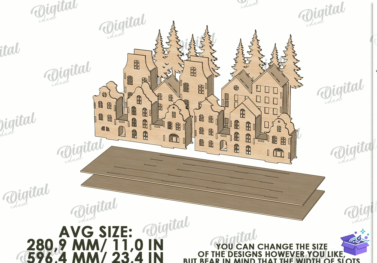Yılbaşı Village Light Stand Lazer Kesim - Tasarım Çizim Dosyası (SVG, DXF, EPS, PNG) önizleme 4