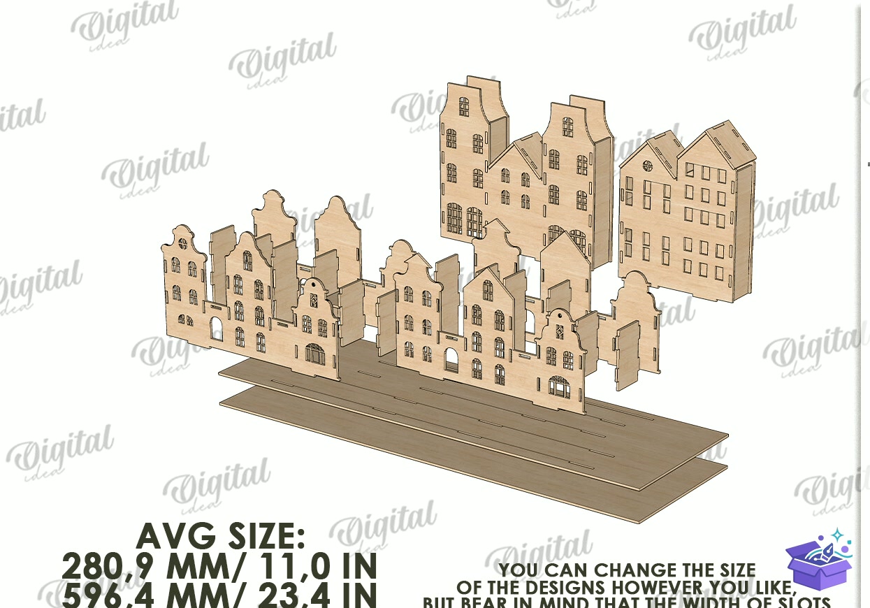 Yılbaşı Village Light Stand Lazer Kesim - Tasarım Çizim Dosyası (SVG, DXF, EPS, PNG) önizleme 5