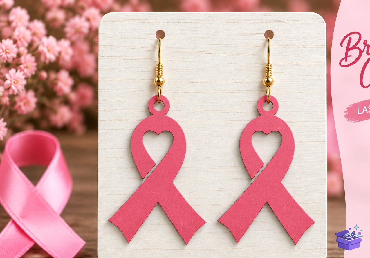 Breast Cancer Küpe Laser - Tasarım Çizim Dosyası (SVG, DXF, EPS, PNG) - Lazer Kesim Dosyaları İndir (DXF, SVG, EPS)