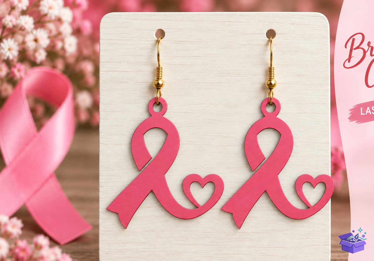 Breast Cancer Küpe Laser - Tasarım Çizim Dosyası (SVG, DXF, EPS, PNG) önizleme 5