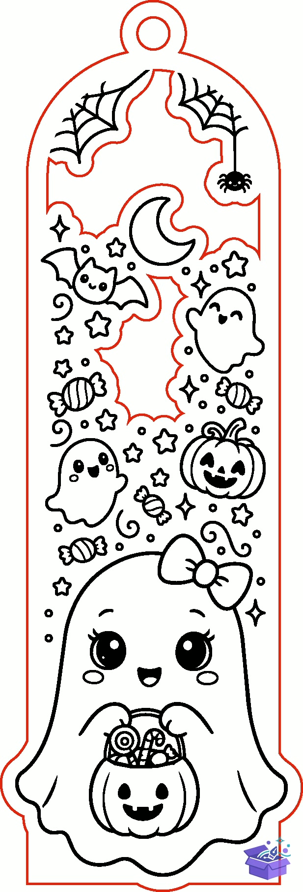 Cute Ghost Cadılar Bayramı Kitap Ayracı Lazer Kesim - Tasarım Çizim Dosyası (SVG, DXF, EPS, PNG) - Lazer Kesim Dosyaları İndir (DXF, SVG, EPS)