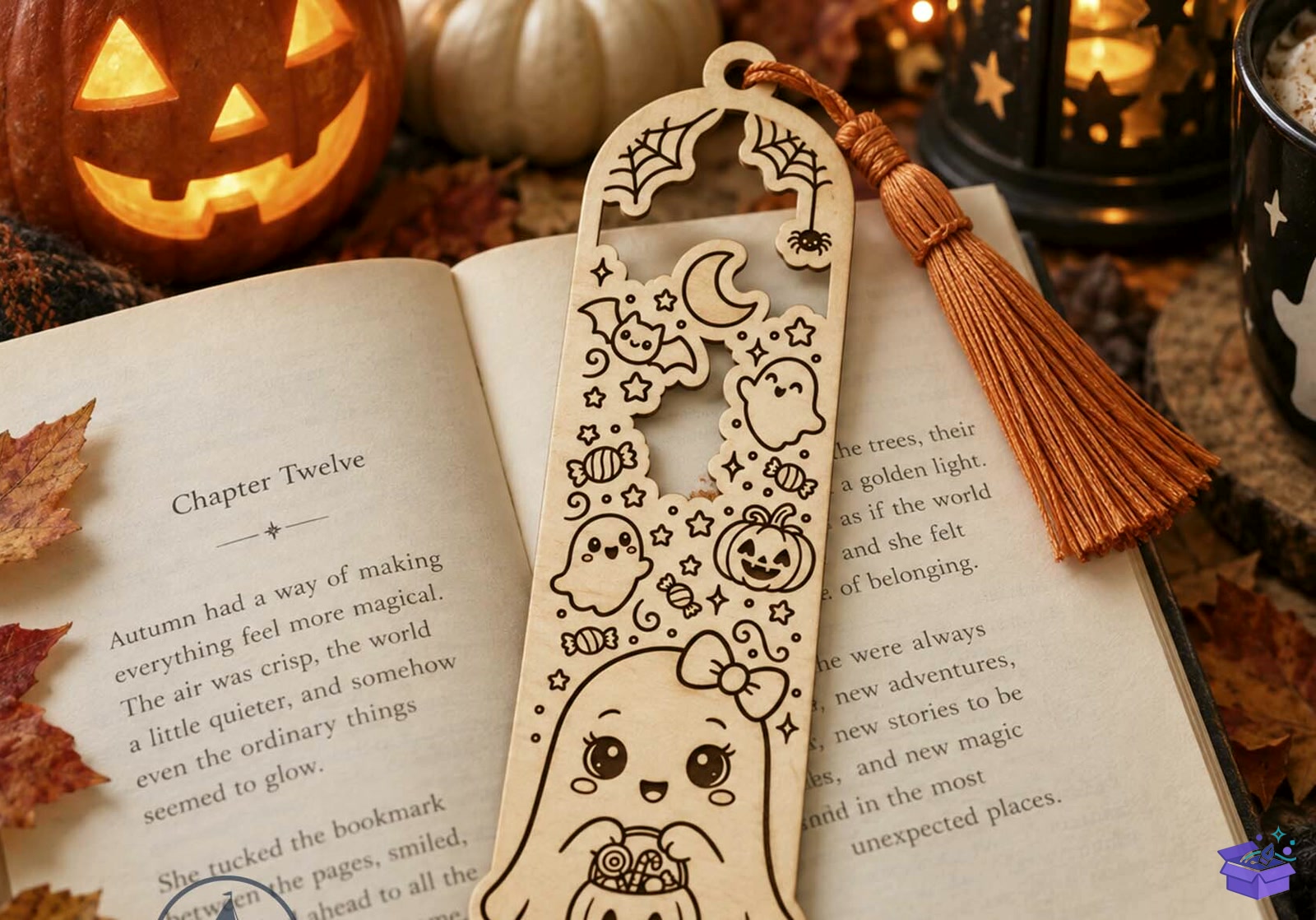Cute Ghost Cadılar Bayramı Kitap Ayracı Lazer Kesim - Tasarım Çizim Dosyası (SVG, DXF, EPS, PNG) önizleme 4