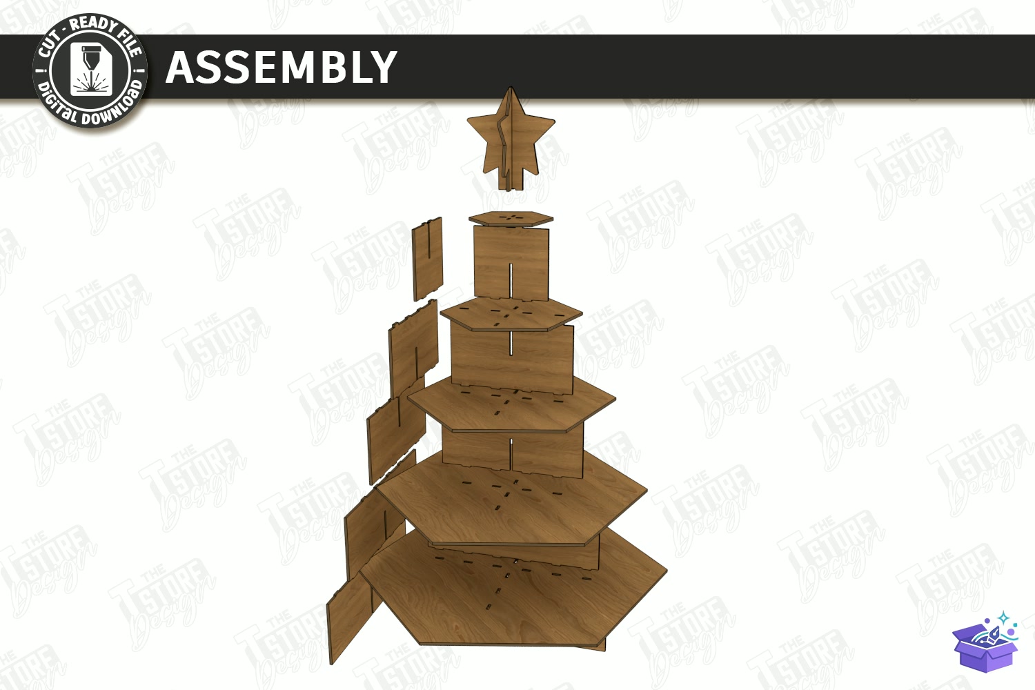 3D Yılbaşı Ağacı Duvar Rafı Lazer Kesim CNC - Tasarım Çizim Dosyası (SVG, DXF, EPS, PNG) - Lazer Kesim Dosyaları İndir (STL, 3MF, DXF)