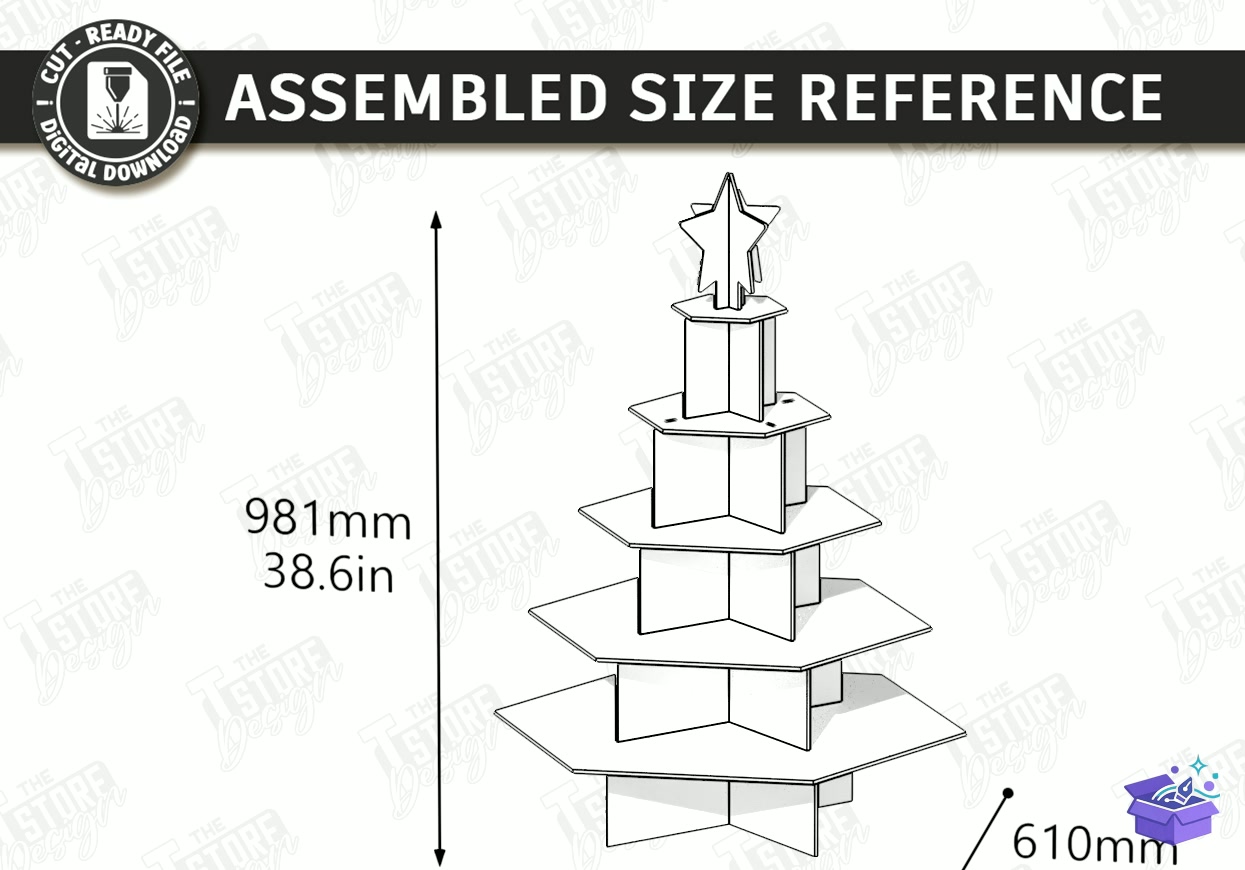 3D Yılbaşı Ağacı Duvar Rafı Lazer Kesim CNC - Tasarım Çizim Dosyası (SVG, DXF, EPS, PNG) önizleme 5
