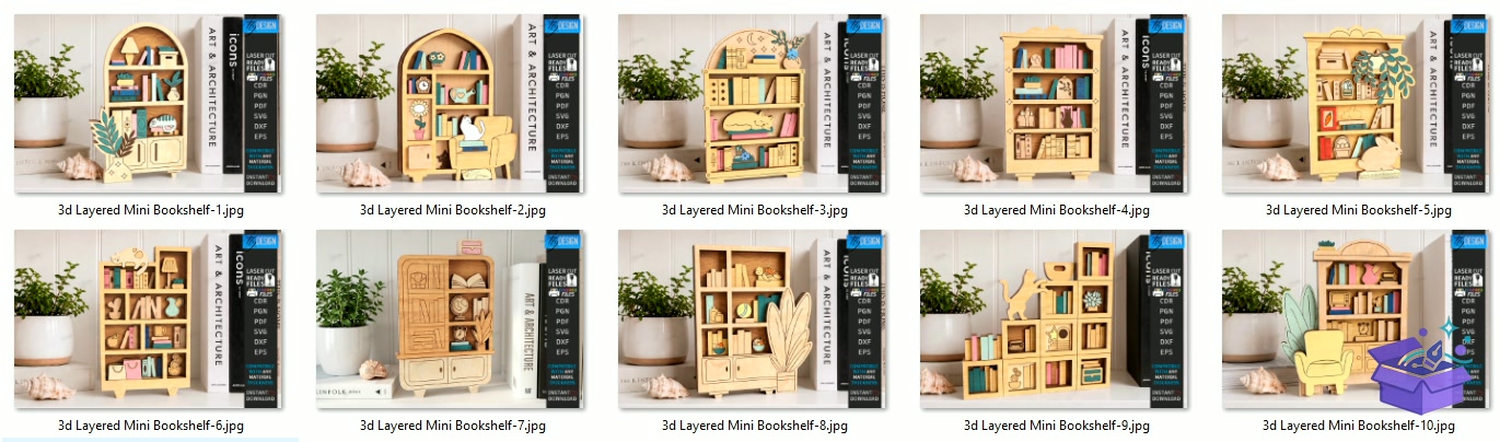 3D Mini Bookshelf Lazer Kesim CNC - Tasarım Çizim Dosyası (SVG, DXF, EPS, PNG) - Lazer Kesim Dosyaları İndir (STL, 3MF, DXF)