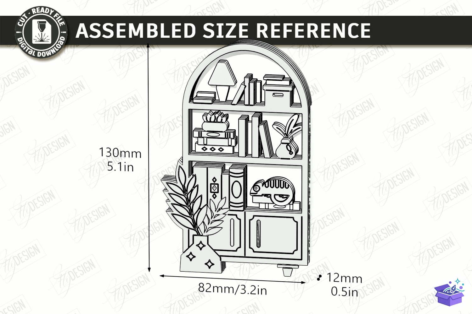 3D Mini Bookshelf Lazer Kesim CNC - Tasarım Çizim Dosyası (SVG, DXF, EPS, PNG) önizleme 2