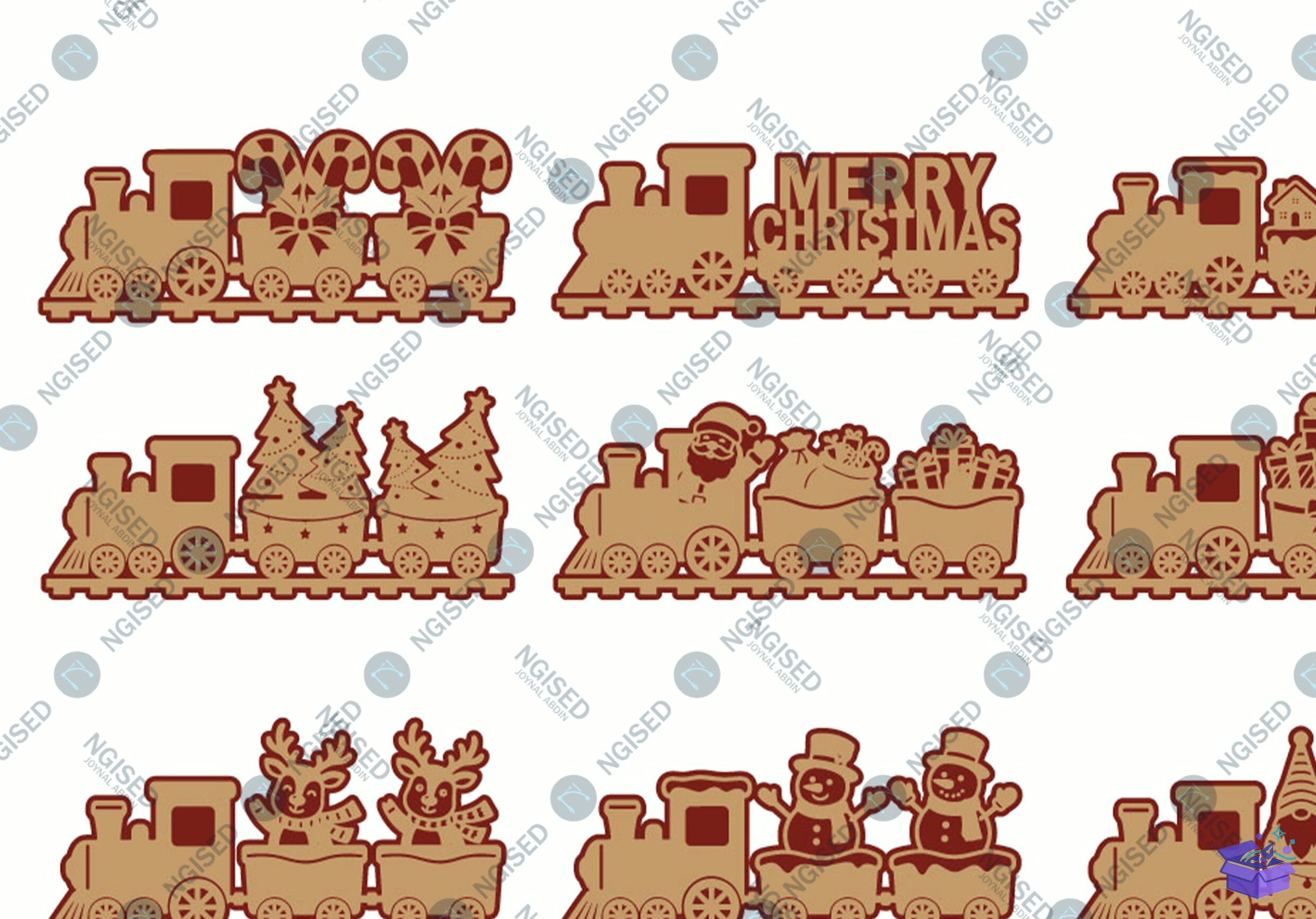 Yılbaşı Train Lazer Kesim SVG - Tasarım Çizim Dosyası (SVG, DXF, EPS, PNG) önizleme 4