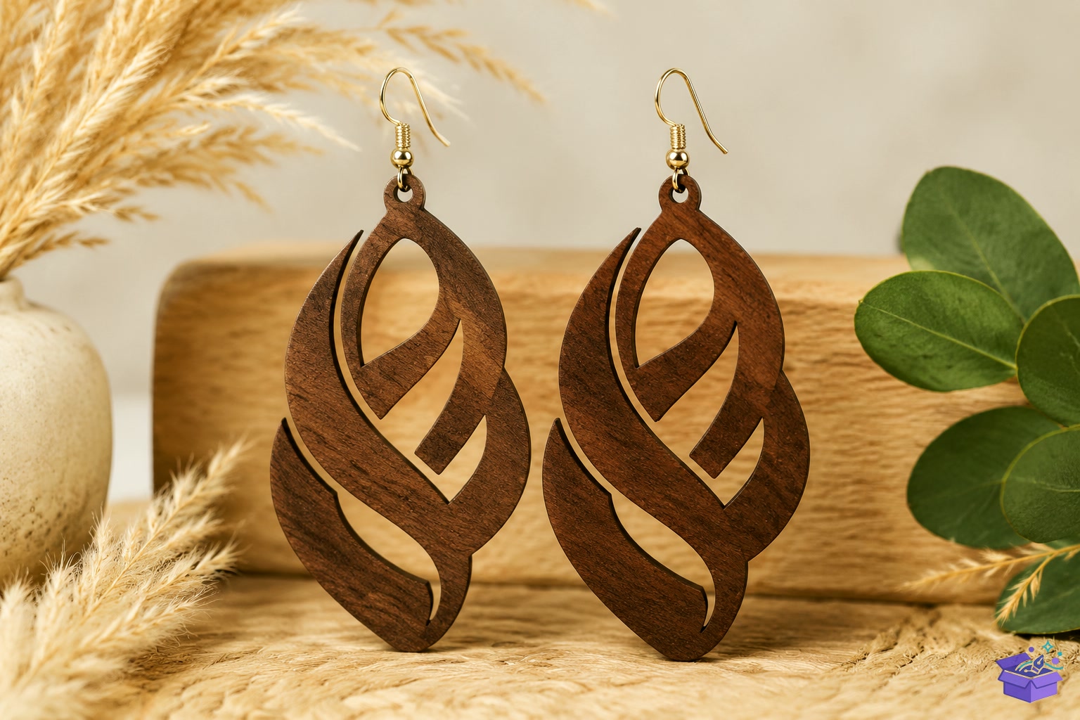 Leaf Drop Ahşap Küpe Lazer Kesim - Tasarım Çizim Dosyası (SVG, DXF, EPS, PNG) önizleme 2