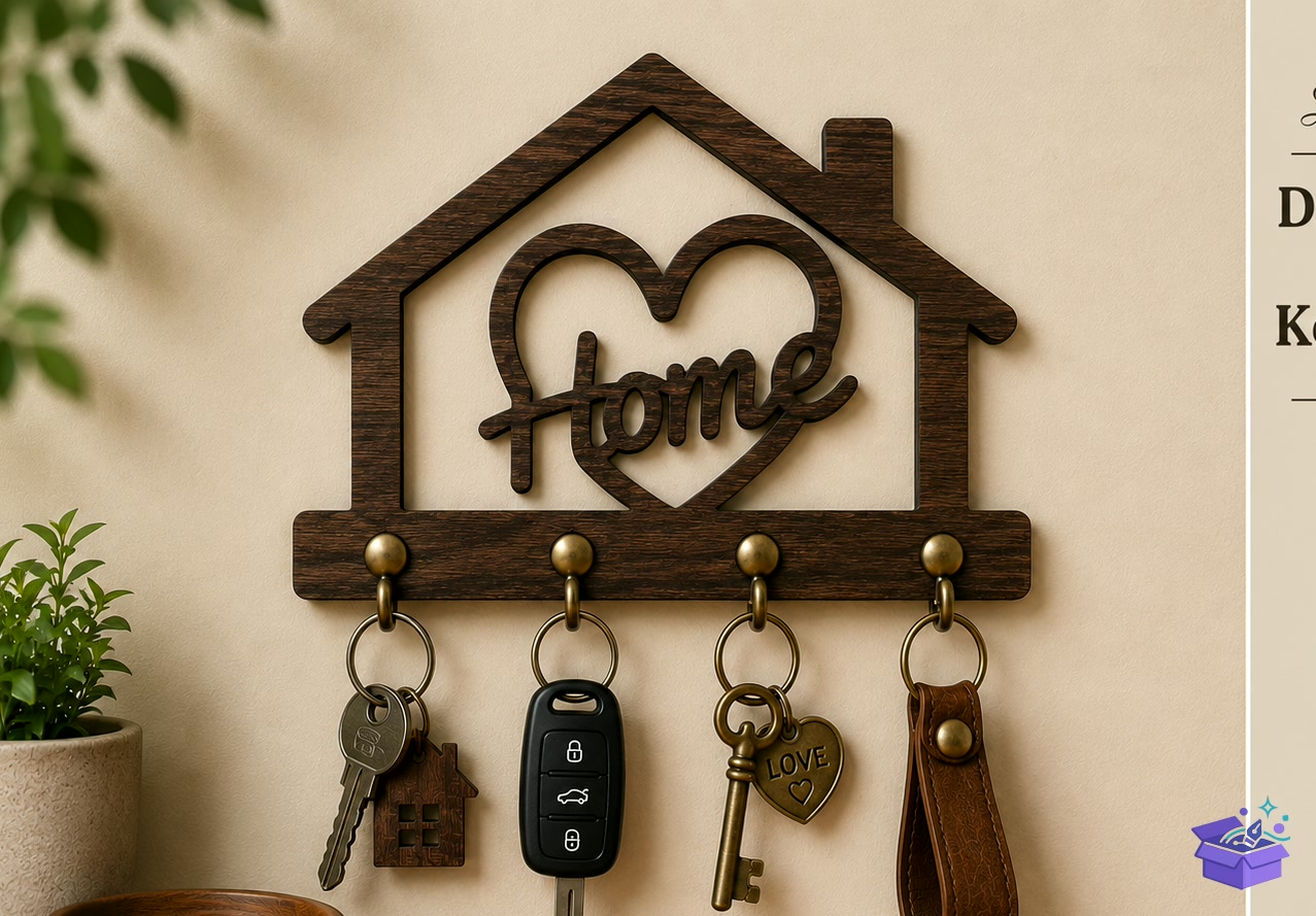 Ahşap Home Key Tutucu Lazer Kesim SVG - Tasarım Çizim Dosyası (SVG, DXF, EPS, PNG) önizleme 3