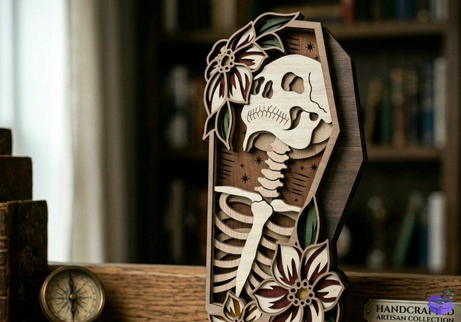 Floral Skeleton Coffin SVG - Tasarım Çizim Dosyası (SVG, DXF, EPS, PNG) - Lazer Kesim Dosyaları İndir (DXF, SVG, EPS)