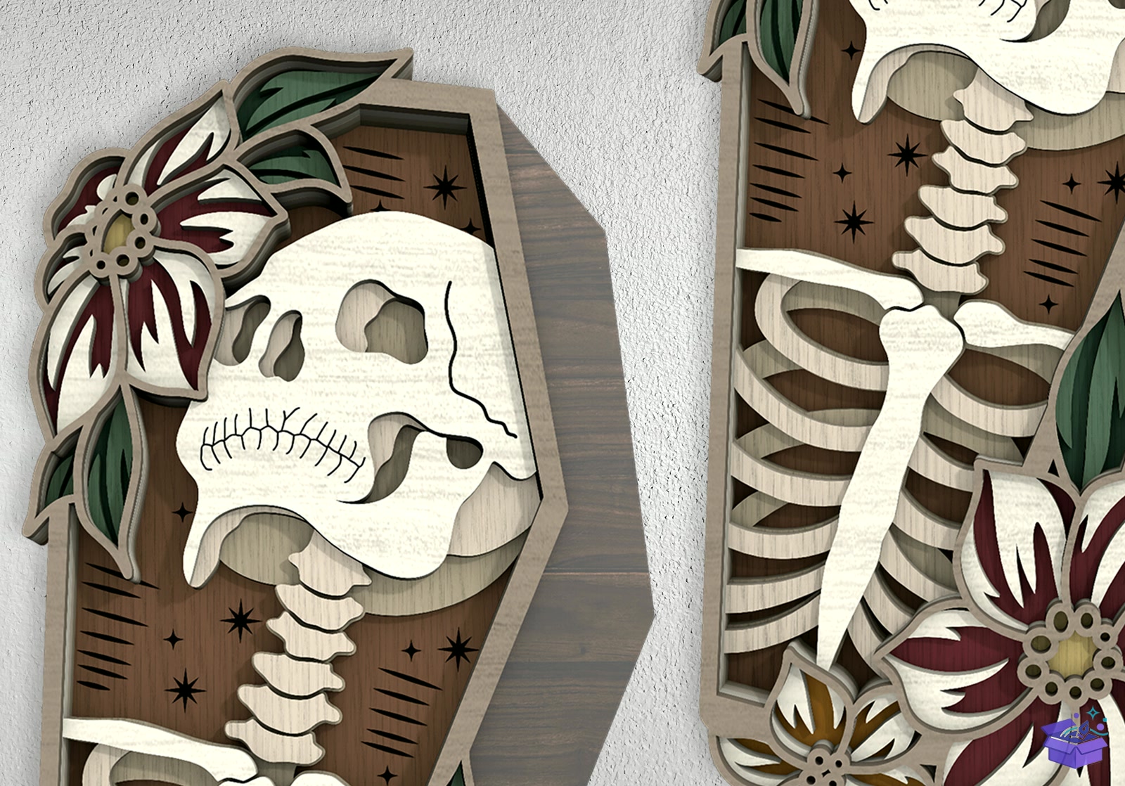 Floral Skeleton Coffin SVG - Tasarım Çizim Dosyası (SVG, DXF, EPS, PNG) önizleme 3