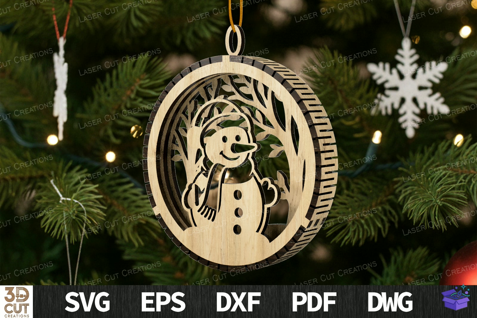 Katmanlı Yılbaşı Ağaç Süsü SVG - Tasarım Çizim Dosyası (SVG, DXF, EPS, PNG) önizleme 3