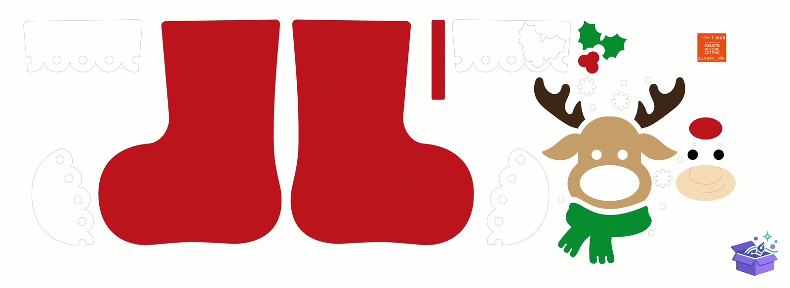 Felt Yılbaşı Stocking Lazer Kesim CNC - Tasarım Çizim Dosyası (SVG, DXF, EPS, PNG) - Lazer Kesim Dosyaları İndir (STL, 3MF, DXF)