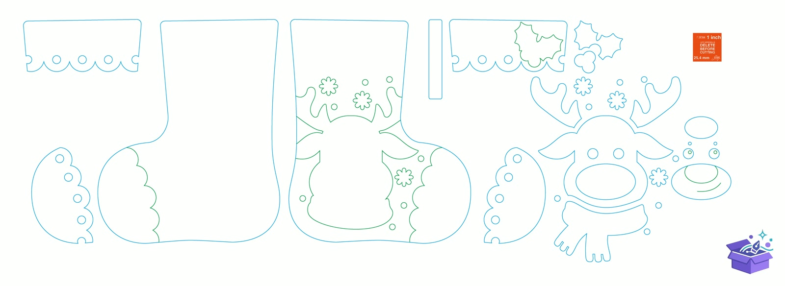 Felt Yılbaşı Stocking Lazer Kesim CNC - Tasarım Çizim Dosyası (SVG, DXF, EPS, PNG) önizleme 2