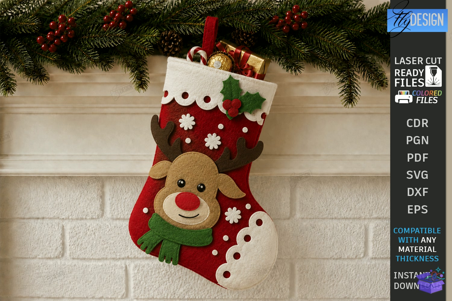 Felt Yılbaşı Stocking Lazer Kesim CNC - Tasarım Çizim Dosyası (SVG, DXF, EPS, PNG) önizleme 3