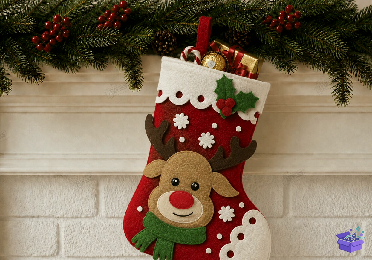 Felt Yılbaşı Stocking Lazer Kesim CNC - Tasarım Çizim Dosyası (SVG, DXF, EPS, PNG) önizleme 4