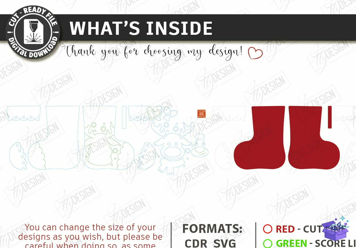 Felt Yılbaşı Stocking Lazer Kesim CNC - Tasarım Çizim Dosyası (SVG, DXF, EPS, PNG) önizleme 6