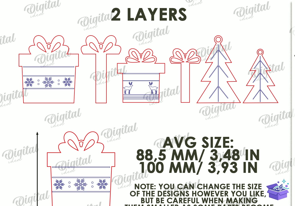 Yılbaşı Hanging Süs Lazer Kesim - Tasarım Çizim Dosyası (SVG, DXF, EPS, PNG) önizleme 4