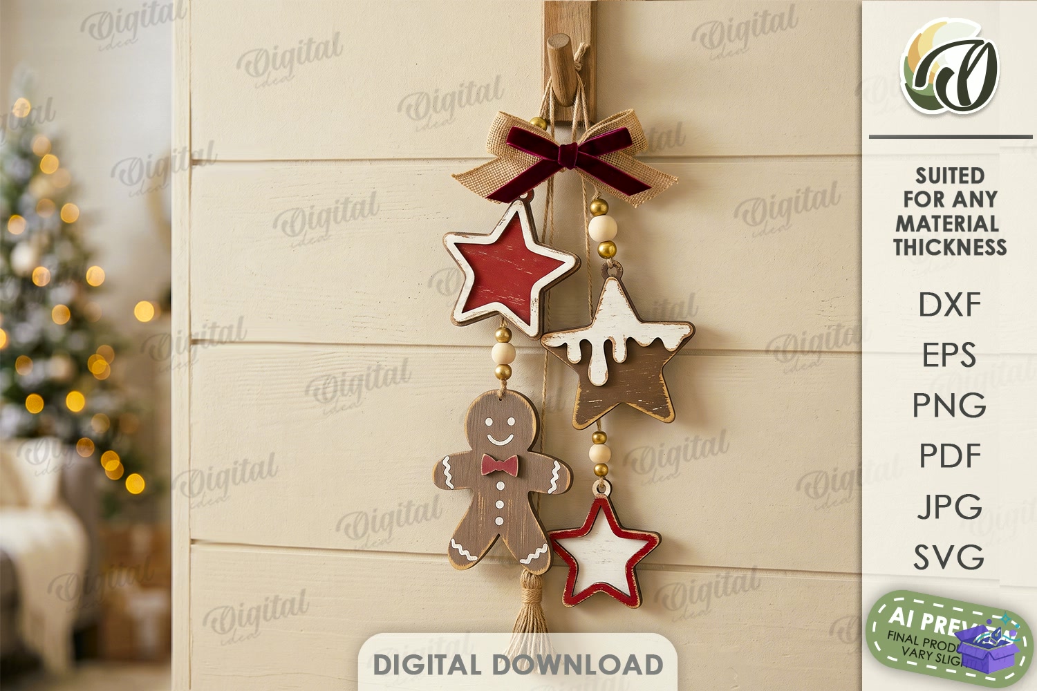 Yılbaşı Hanging Süs Lazer Kesim - Tasarım Çizim Dosyası (SVG, DXF, EPS, PNG) önizleme 2