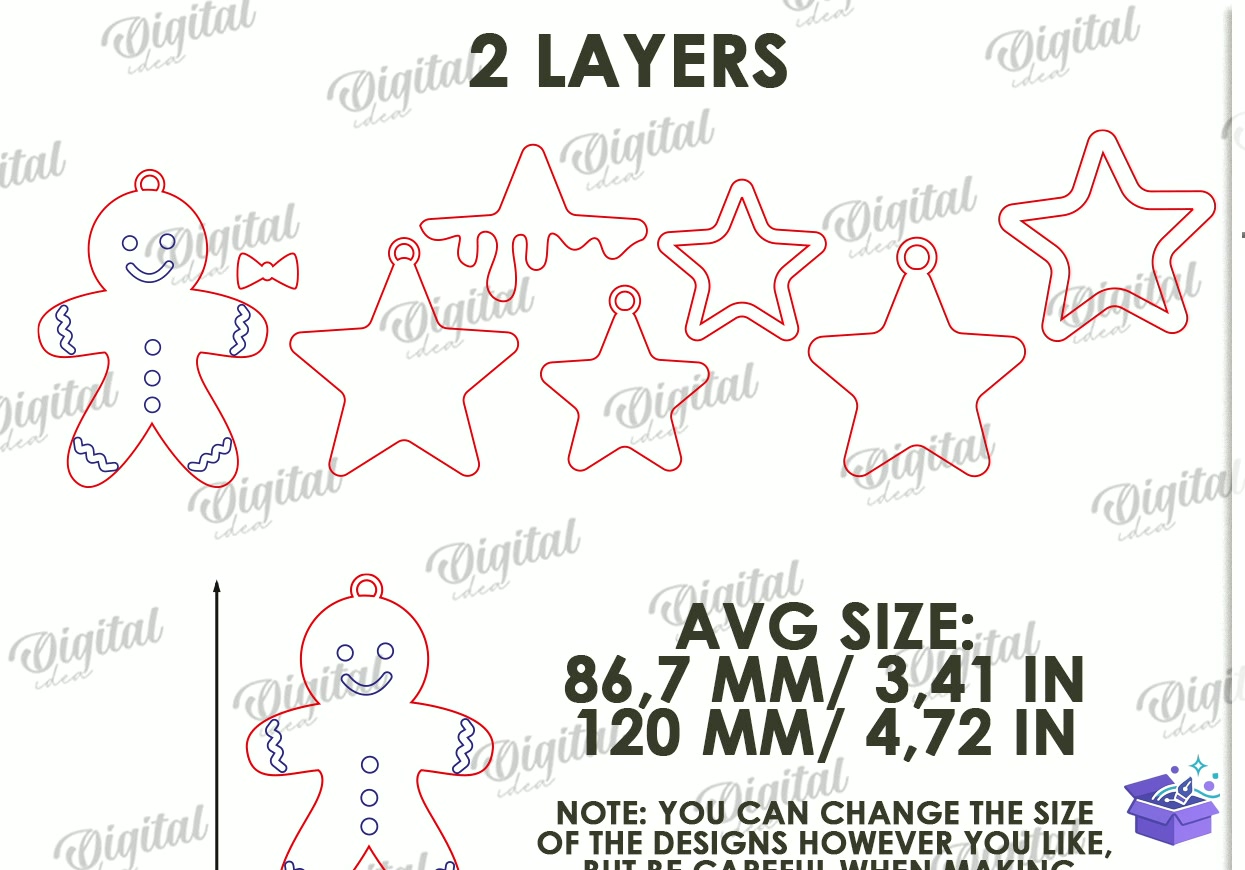 Yılbaşı Hanging Süs Lazer Kesim - Tasarım Çizim Dosyası (SVG, DXF, EPS, PNG) önizleme 4